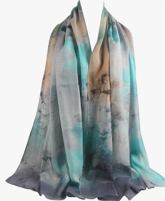 Teal Gray Watercolour Hijab